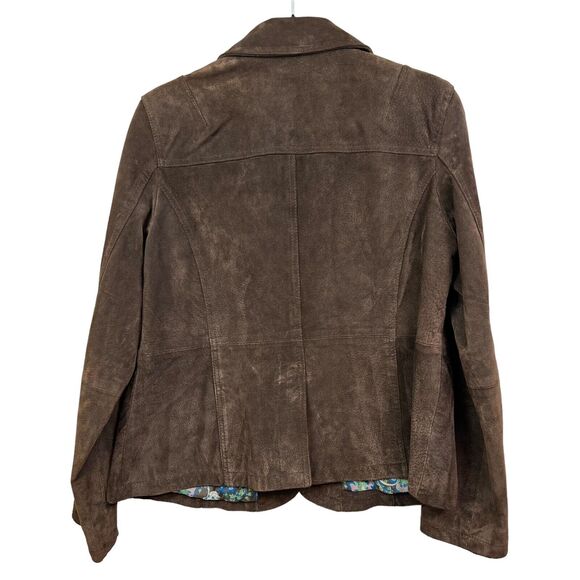 Ruff Hewn Womens Brown Leather Jacket Notch Collared Lined Button Flap Pockets L - Picture 4 of 5